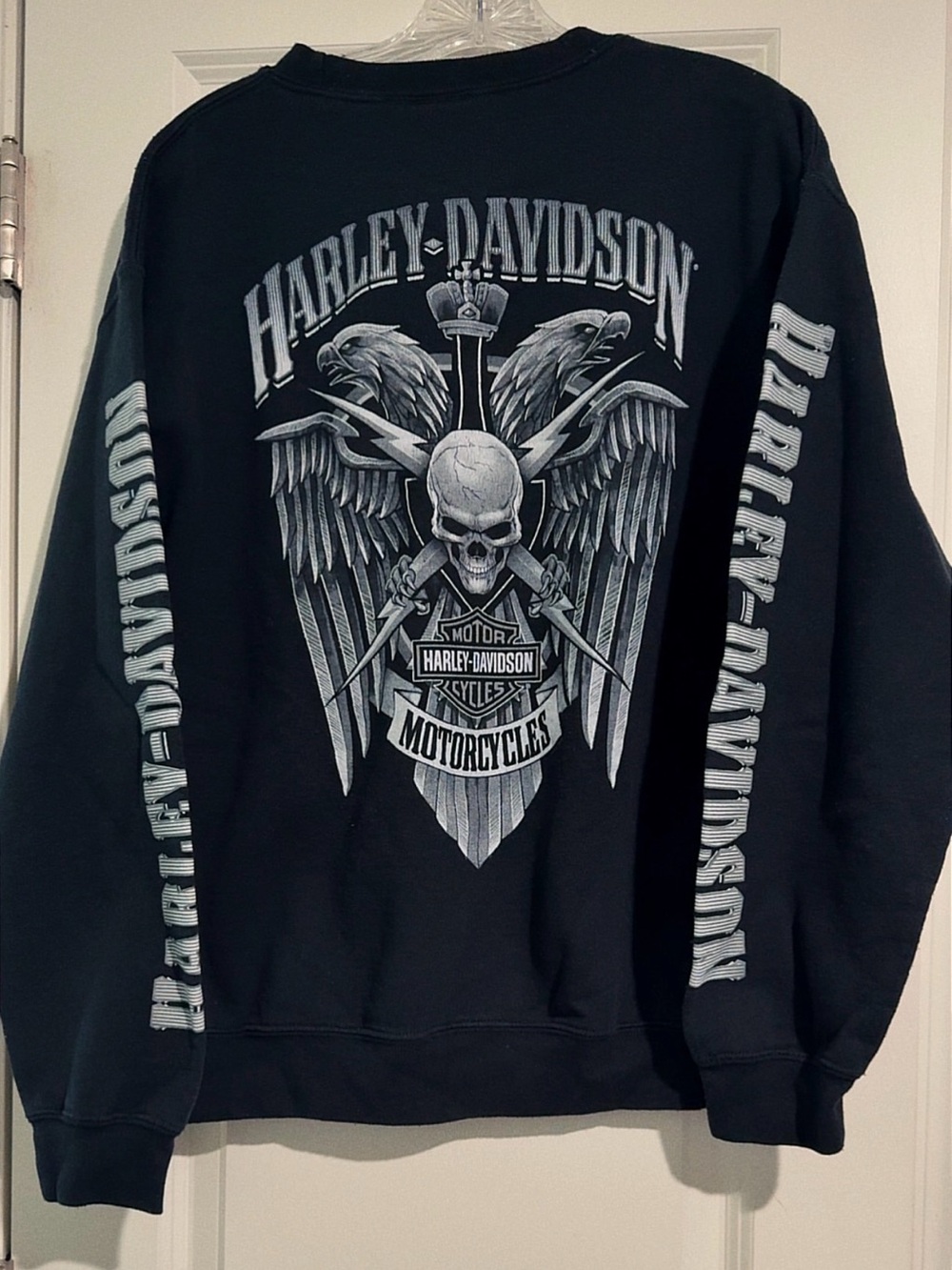Rare Vintage Harley Davidson Motorcycle Sweatshirt Mens M Black Skulls Eagle